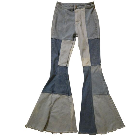 Altar'd State Super Flare Jeans Small Bell Bottom Patchwork Color Block Hippie - Picture 2 of 8